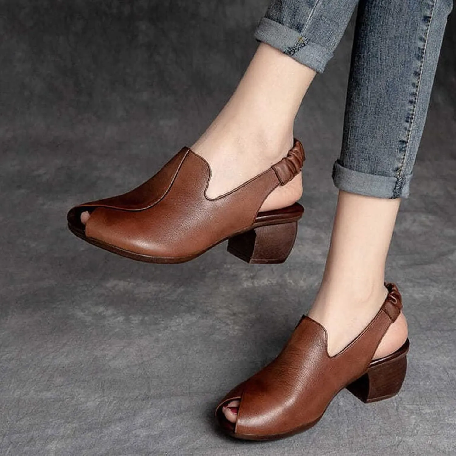 Women's Faux Leather Slingback Sandal Open Toe Solid High Heel Elastic Summer Sandals Spring Vacation Shoe