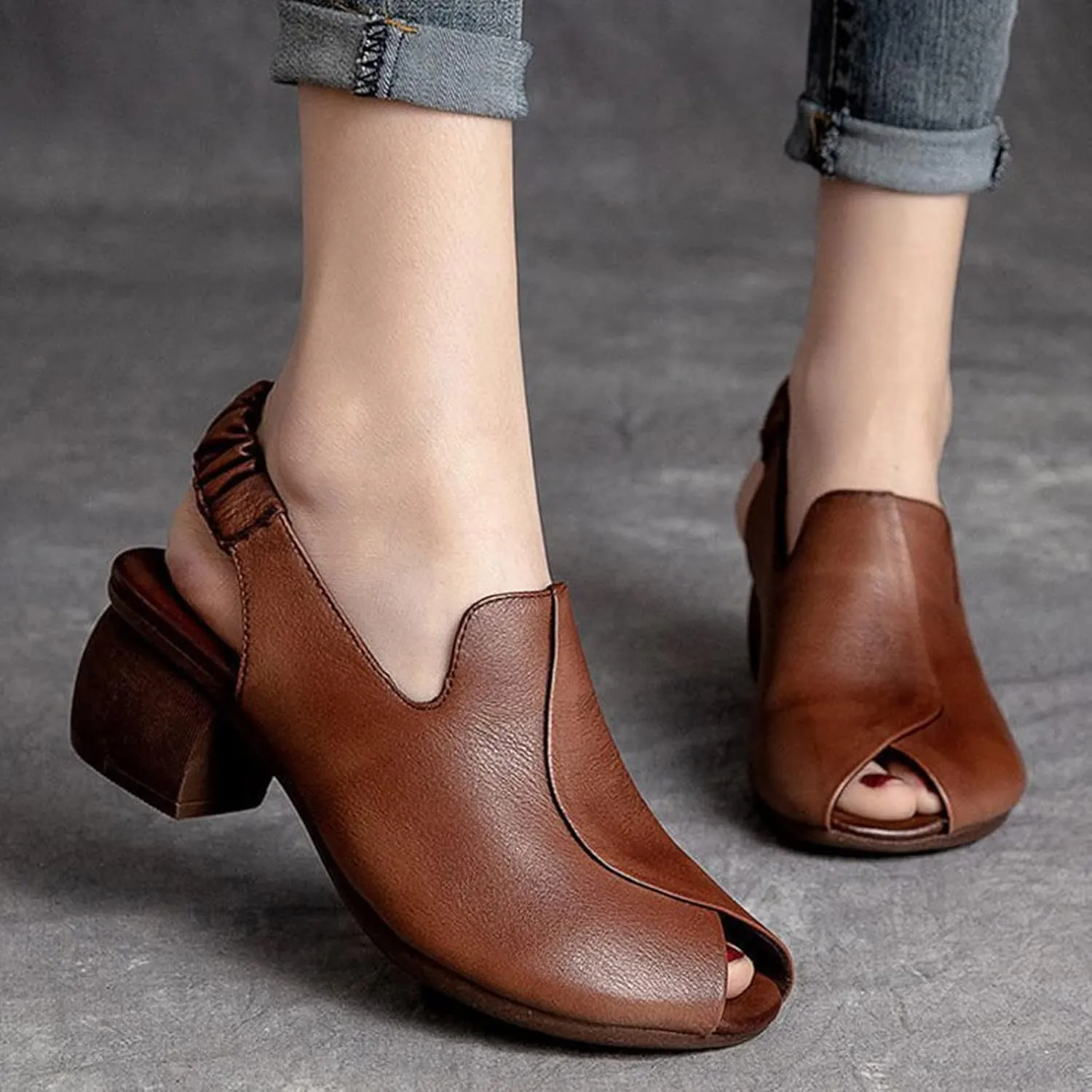 Women's Faux Leather Slingback Sandal Open Toe Solid High Heel Elastic Summer Sandals Spring Vacation Shoe