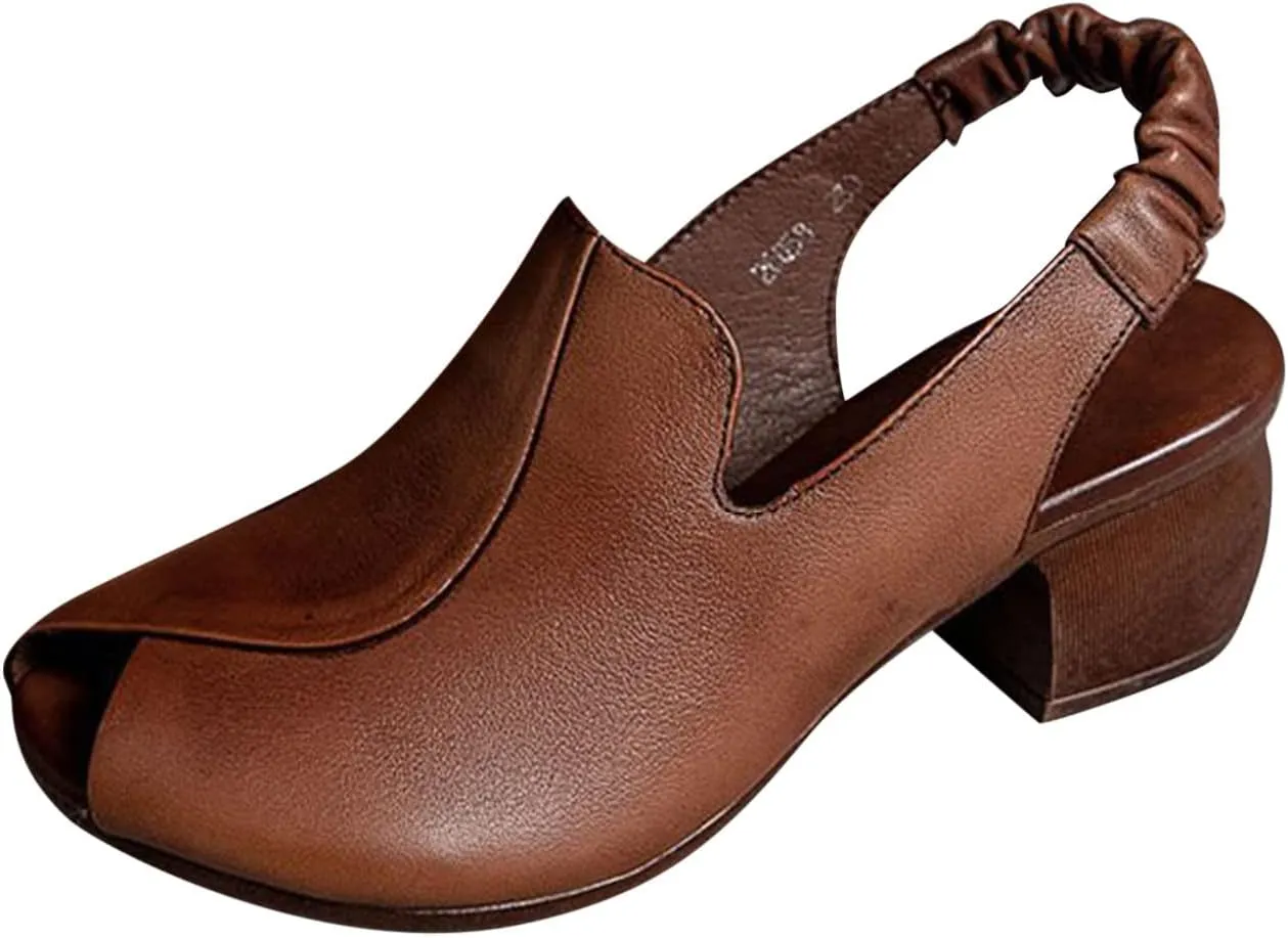 Women's Faux Leather Slingback Sandal Open Toe Solid High Heel Elastic Summer Sandals Spring Vacation Shoe