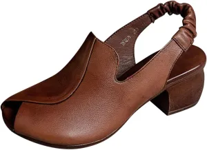 Women's Faux Leather Slingback Sandal Open Toe Solid High Heel Elastic Summer Sandals Spring Vacation Shoe
