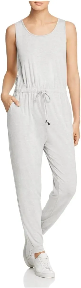 Womens Gray Stretch Tie Pocketed Heather Sleeveless Scoop Neck Tank Skinny Jumpsuit L