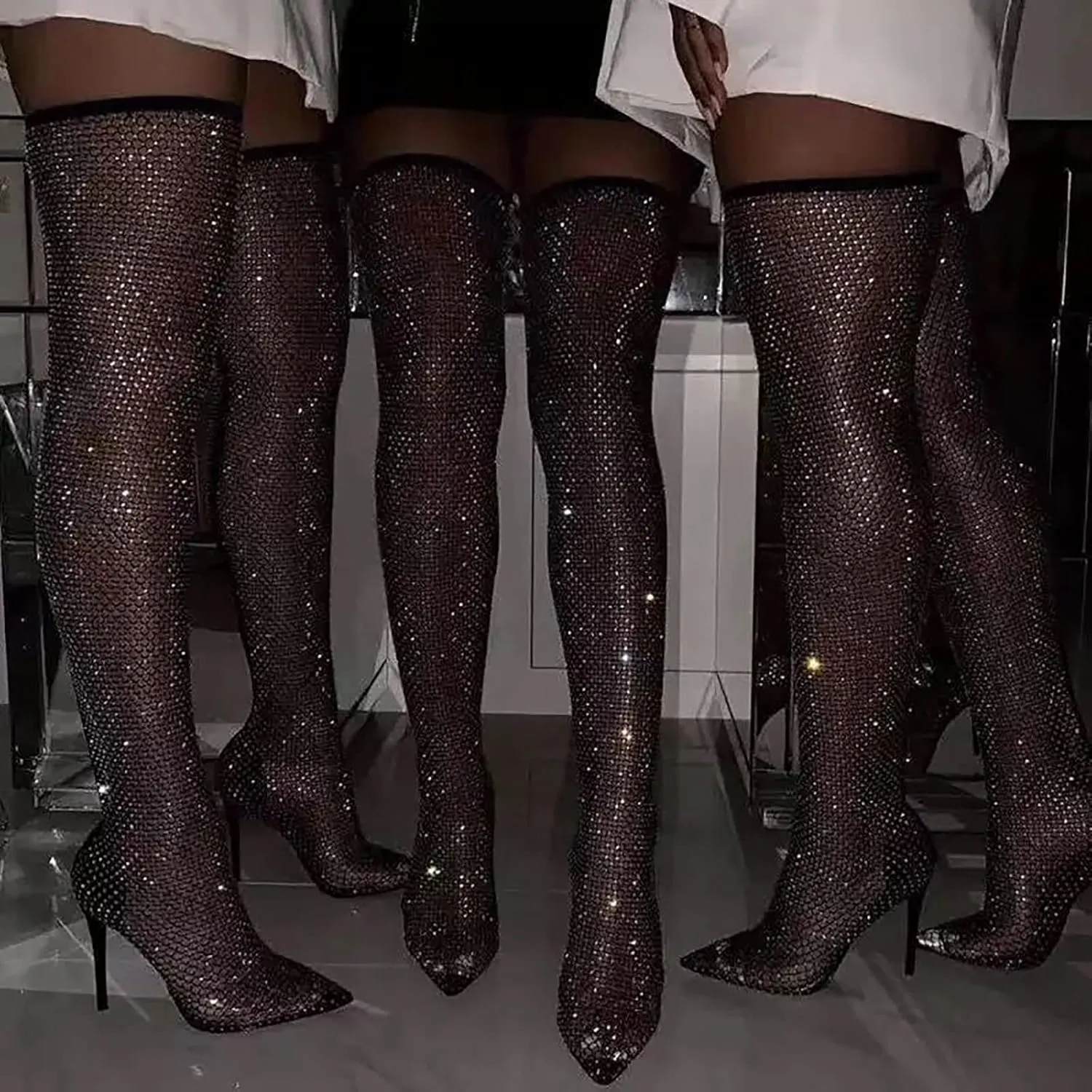 Women’s High Heels Closed Toe Clear Rhinestone Stiletto Mesh Pointed Toe Slingback Heels Transparent Sparkly Dress Party Pumps Shoes