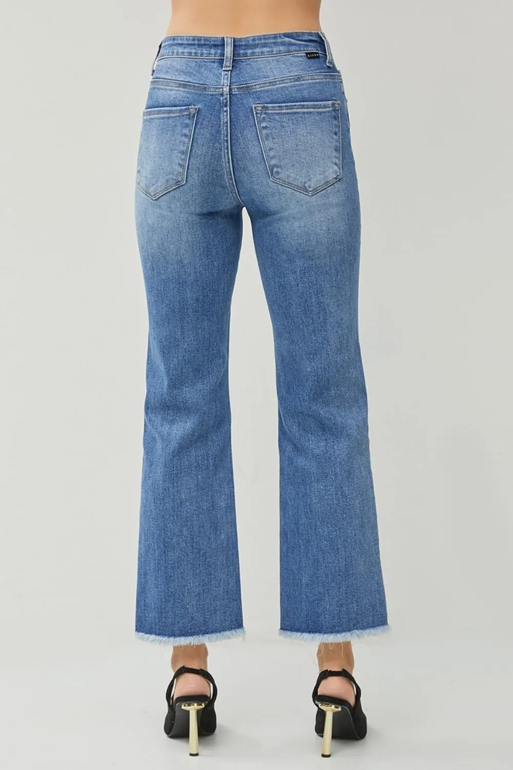 Women's High Waist Raw Hem Slit Straight Jeans