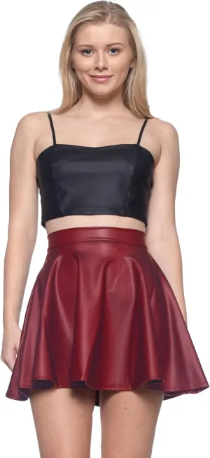 Women's J2 Love Faux Leather Back Gold Zip Mini Skater Skirt
