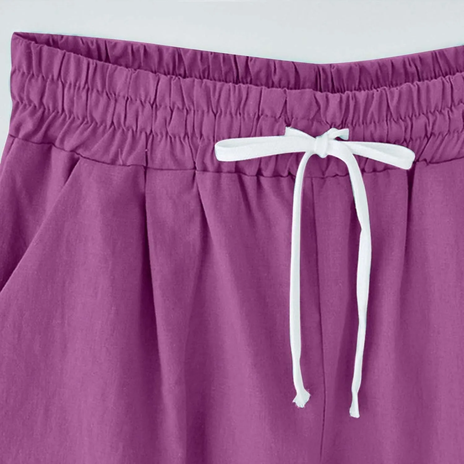 Womens Knee Length Long Shorts Summer Plus Size Shorts Solid Elastic Waist Pocketed Casual Short Pants Loose Comfy
