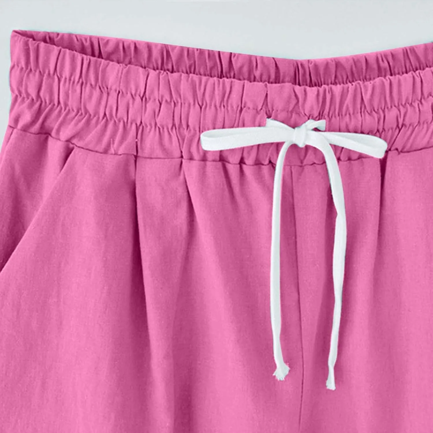 Womens Knee Length Long Shorts Summer Plus Size Shorts Solid Elastic Waist Pocketed Casual Short Pants Loose Comfy