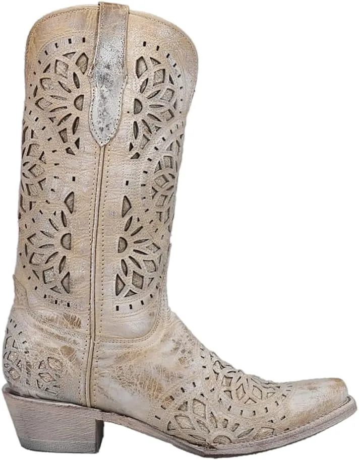 Womens Mandala Metallic Inlay Snip Toe Casual Boots Mid Calf Low Heel 1-2" - Brown