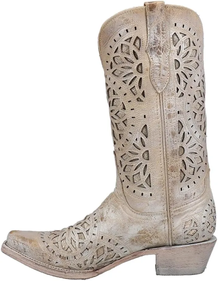 Womens Mandala Metallic Inlay Snip Toe Casual Boots Mid Calf Low Heel 1-2" - Brown