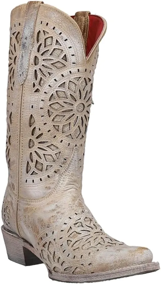 Womens Mandala Metallic Inlay Snip Toe Casual Boots Mid Calf Low Heel 1-2" - Brown