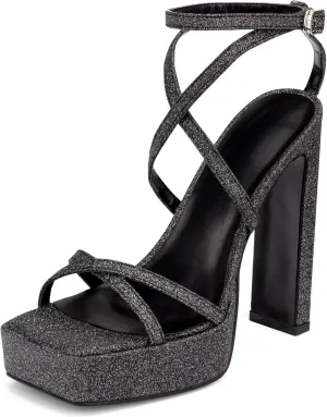 Women's Platform High Heels Open Toe Ankle Strap Strappy Chunky Heels Wedding Party Sandals Shoes