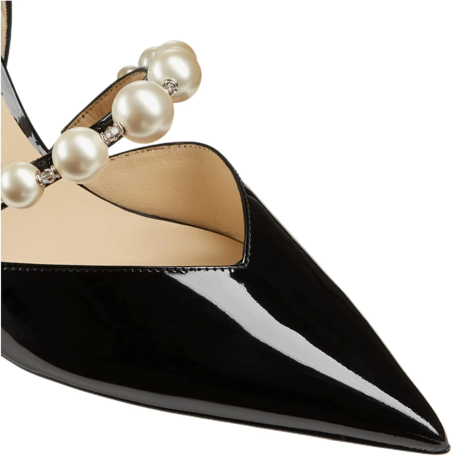 Women's Pointed Toe High Heels Pearl Embellished Strap Pumps Close Toe Stiletto Heeled Pumps for Wedding Party Dress Office