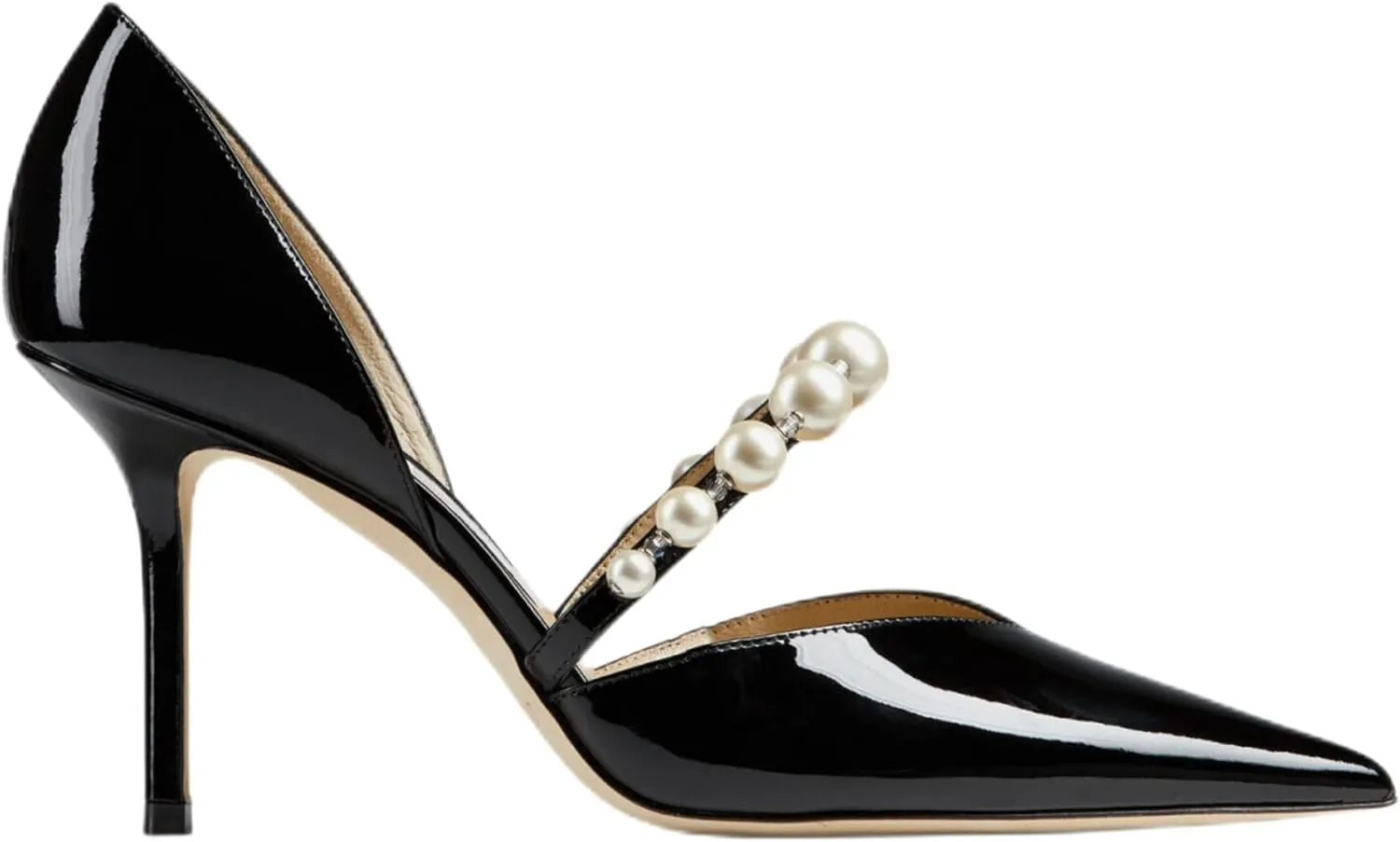Women's Pointed Toe High Heels Pearl Embellished Strap Pumps Close Toe Stiletto Heeled Pumps for Wedding Party Dress Office