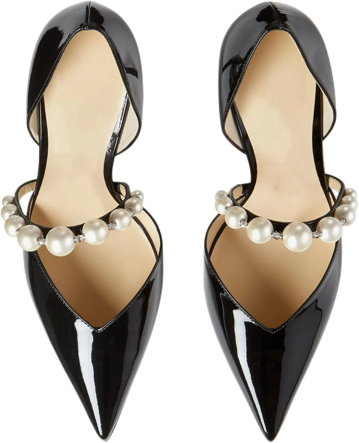 Women's Pointed Toe High Heels Pearl Embellished Strap Pumps Close Toe Stiletto Heeled Pumps for Wedding Party Dress Office