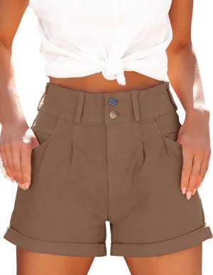 Womens Relaxed Fit Casual High Waist Pocketed Denim Shorts