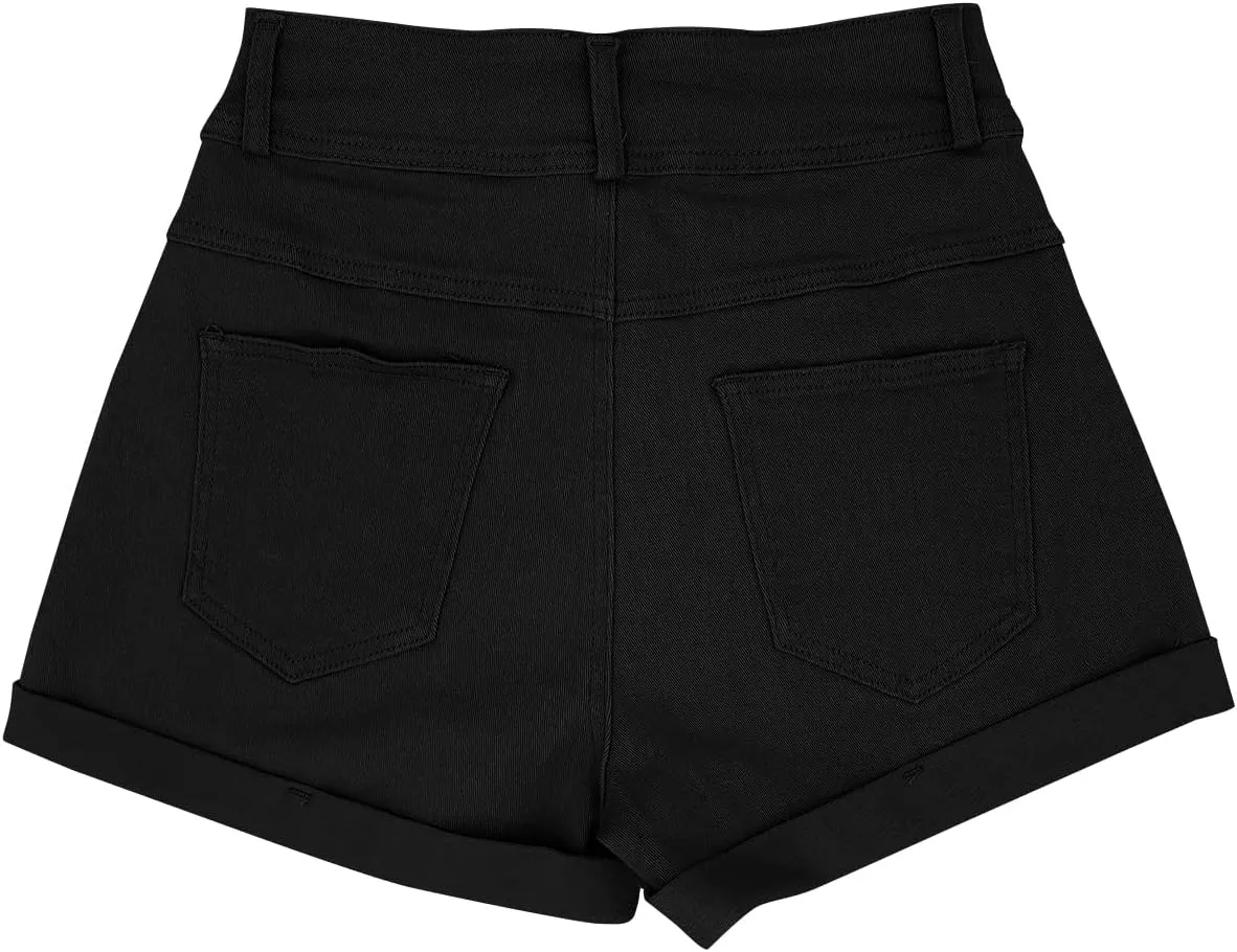 Womens Relaxed Fit Casual High Waist Pocketed Denim Shorts