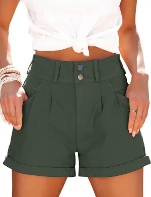 Womens Relaxed Fit Casual High Waist Pocketed Denim Shorts