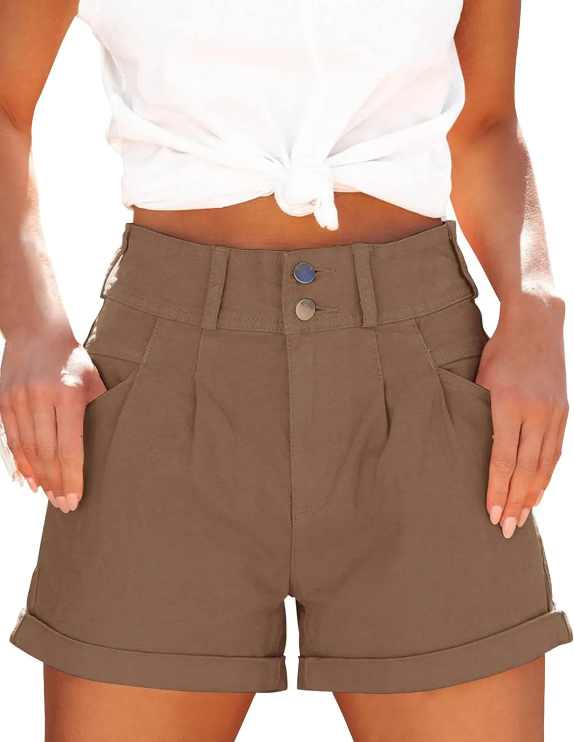 Womens Relaxed Fit Casual High Waist Pocketed Denim Shorts