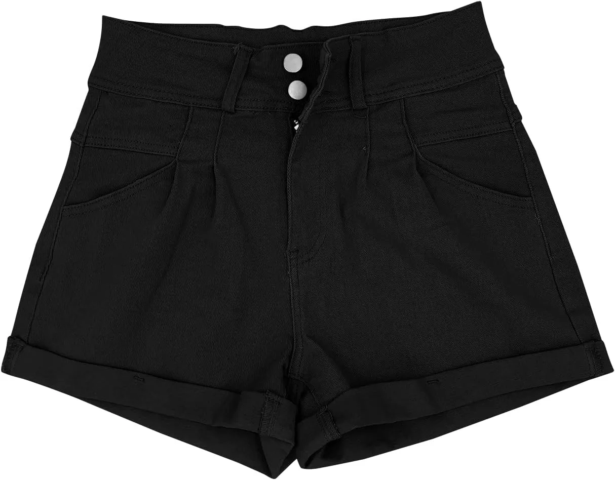 Womens Relaxed Fit Casual High Waist Pocketed Denim Shorts