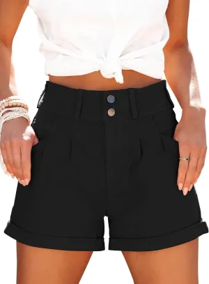 Womens Relaxed Fit Casual High Waist Pocketed Denim Shorts