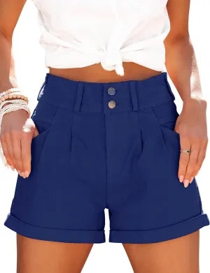 Womens Relaxed Fit Casual High Waist Pocketed Denim Shorts