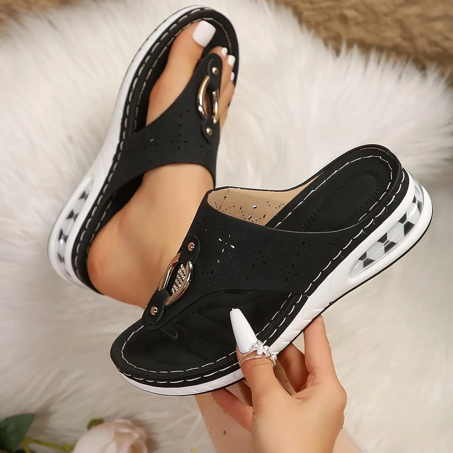 Womens Sandals with Arch Support,2025 Summer Dressy Wedges Shoes for Women Thick Sole Flip Flops With Arch Support Comfortable Walking Sandals Womens Summer Beach Slipper Ladies Thong Sanal