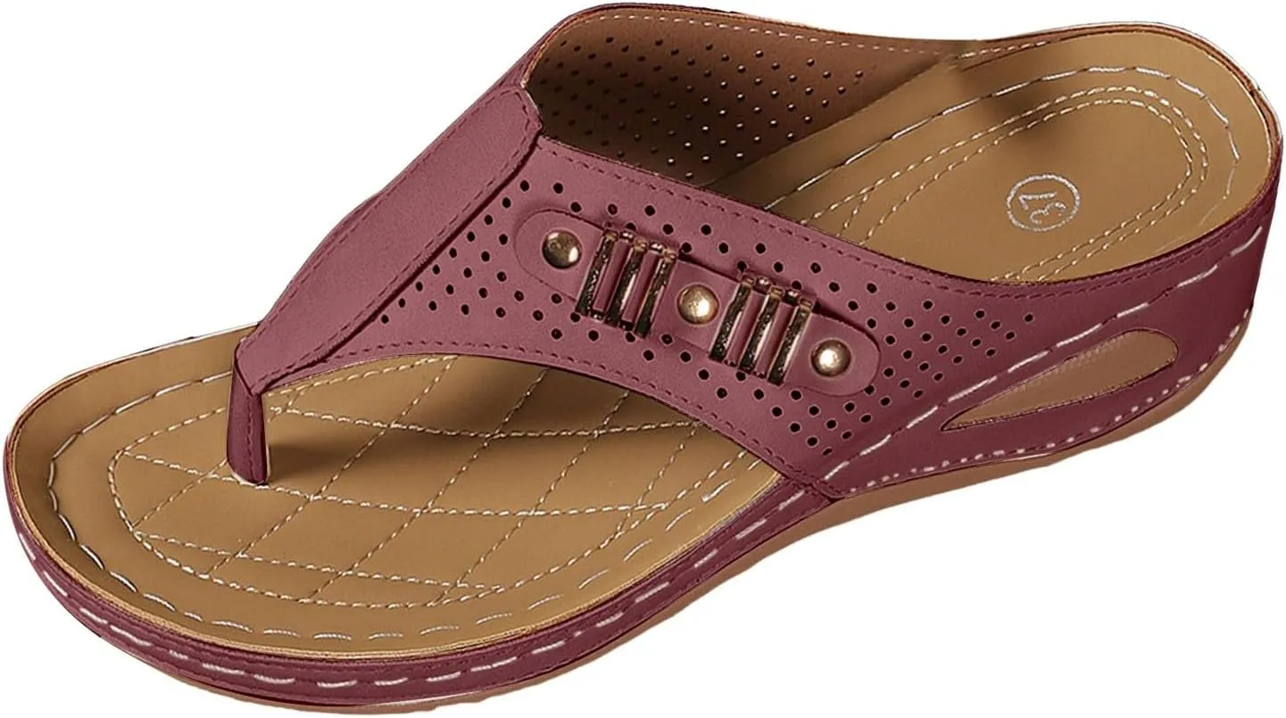 Womens Sandals with Arch Support,2025 Summer Dressy Wedges Shoes for Women Thick Sole Flip Flops With Arch Support Comfortable Walking Sandals Womens Summer Beach Slipper Ladies Thong Sanal