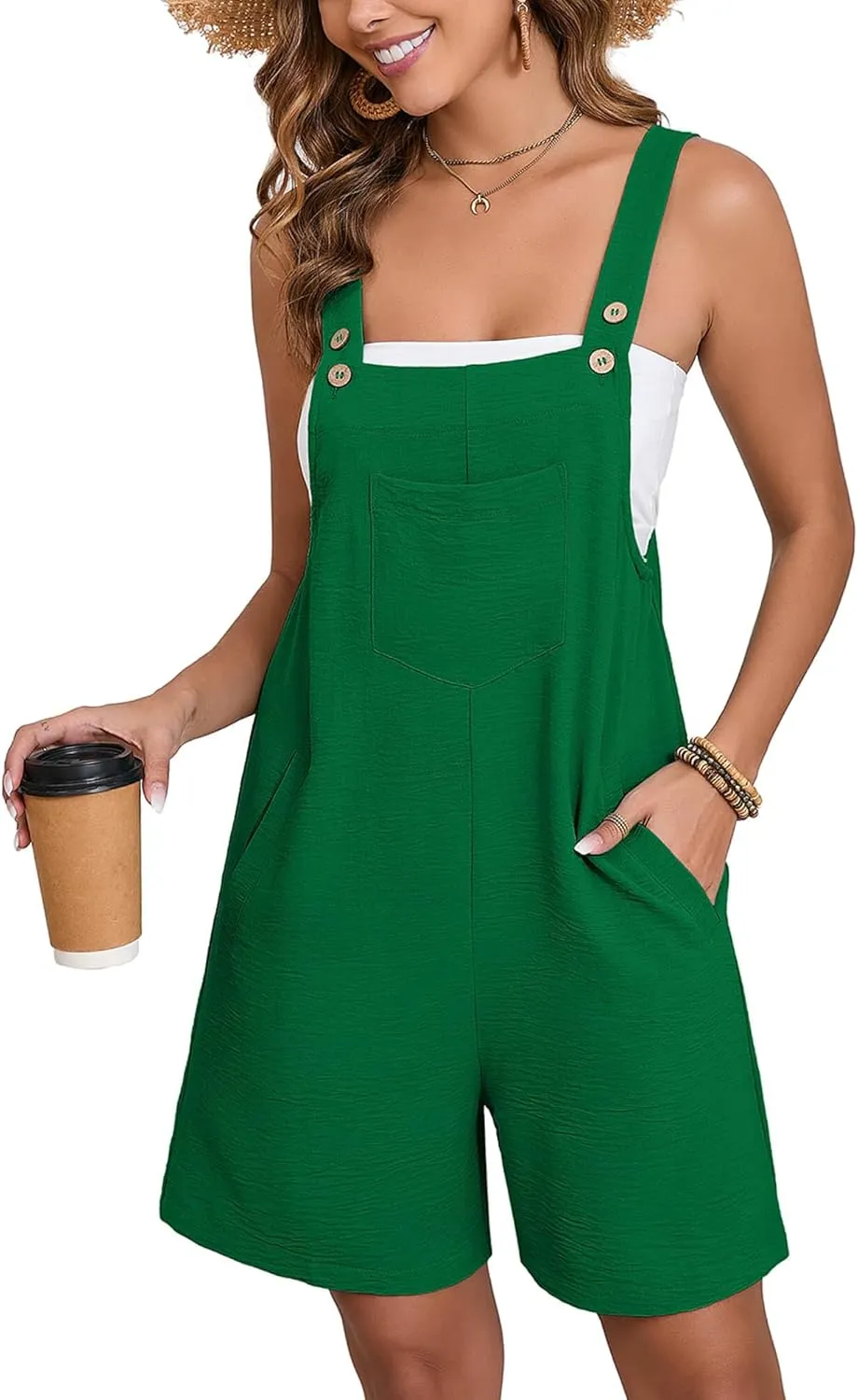 Women's Summer Casual Short Overalls Adjustable Loose Rompers with Pockets 2025 Jumpsuits for Women