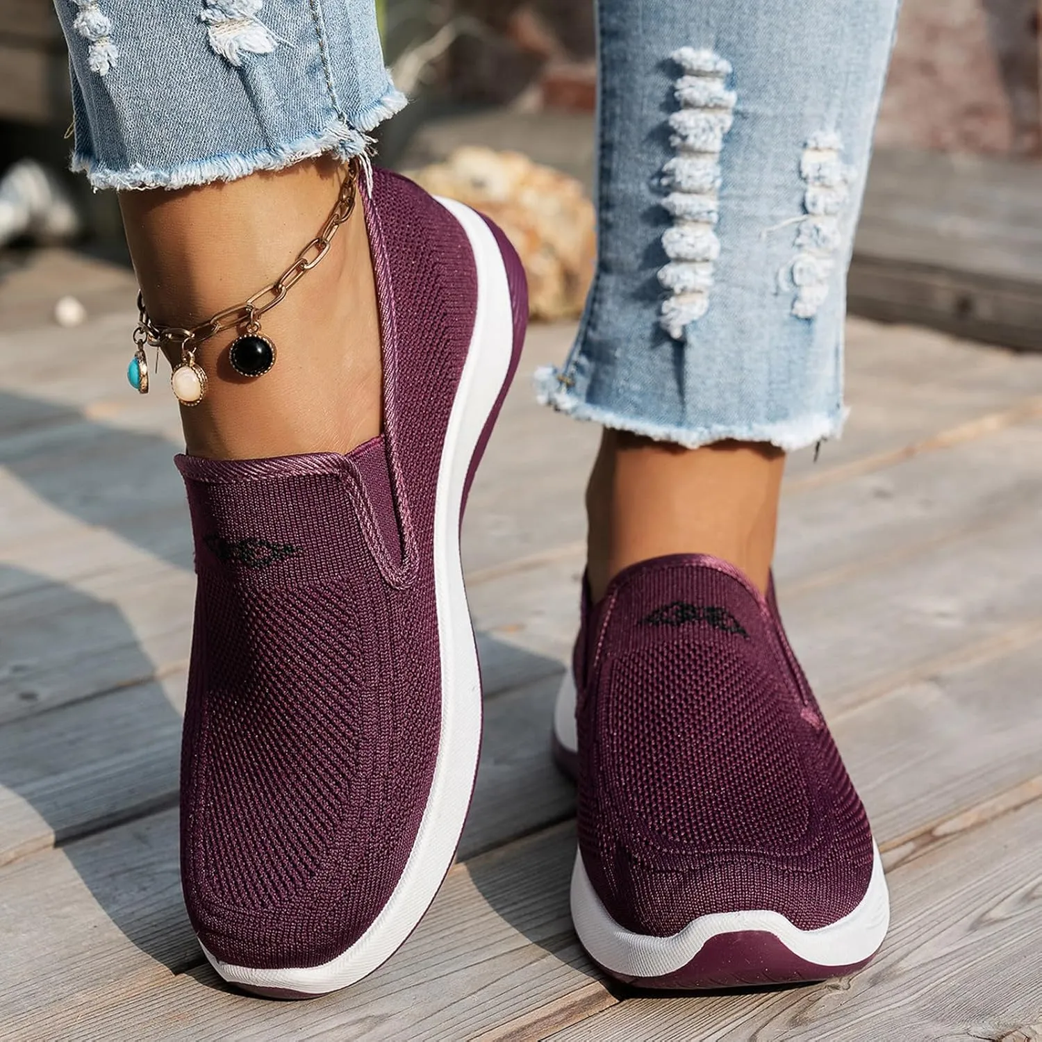Womens Walking Shoes Wide Width Slip On Walking Tennis Sneakers Lightweight Casual Breathable Sneakers Comfortable Loafers
