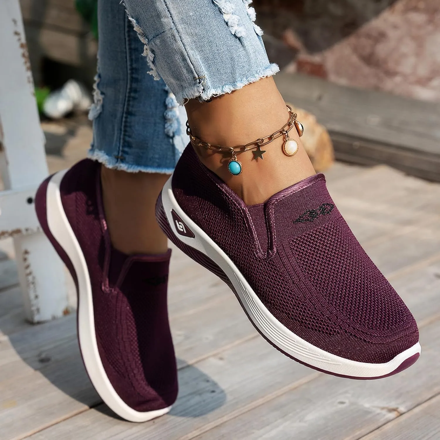 Womens Walking Shoes Wide Width Slip On Walking Tennis Sneakers Lightweight Casual Breathable Sneakers Comfortable Loafers