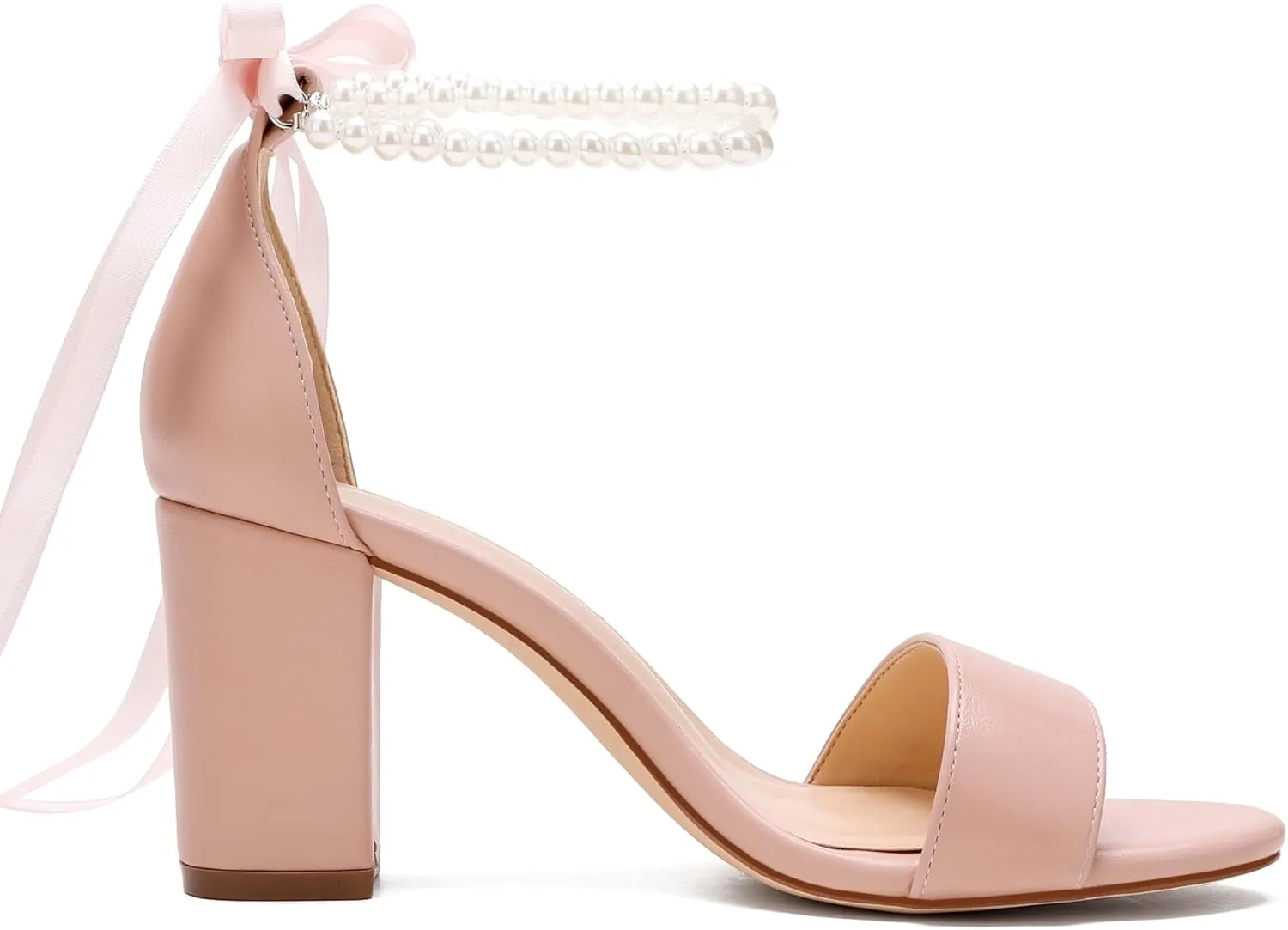 Women's Wedding Block Heels for Bride Women Pearls Chunky Heeled Pumps Open Toe Bridal Shoes Sandals
