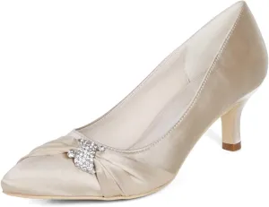 Womens Wedding Shoes NALoRa Women's Rhinestone Heeled Sandals Pointy Toe Stilettos High Heels Pointed Toe Slip on Pumps Wedding Shoes for Bridal Dress(Champagne,7 UK)
