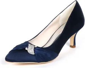 Womens Wedding Shoes NALoRa Women's Rhinestone Heeled Sandals Pointy Toe Stilettos High Heels Pointed Toe Slip on Pumps Wedding Shoes for Bridal Dress(Dark Blue,4 UK)