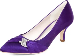 Womens Wedding Shoes NALoRa Women's Rhinestone Heeled Sandals Pointy Toe Stilettos High Heels Pointed Toe Slip on Pumps Wedding Shoes for Bridal Dress(Dark Purple,7 UK)