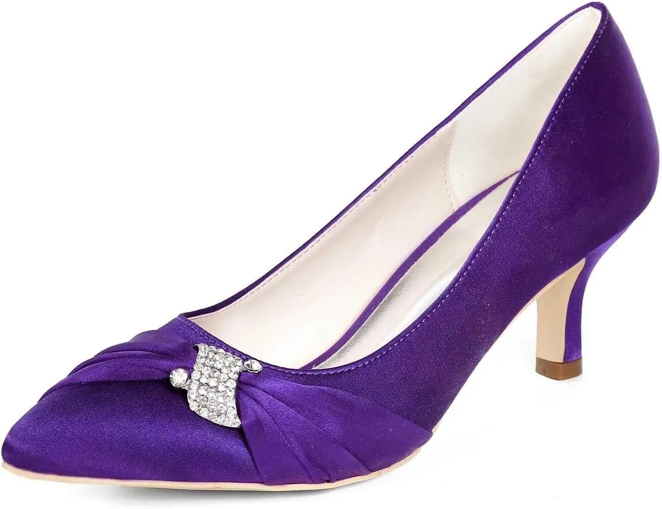 Womens Wedding Shoes NALoRa Women's Rhinestone Heeled Sandals Pointy Toe Stilettos High Heels Pointed Toe Slip on Pumps Wedding Shoes for Bridal Dress(Dark Purple,7 UK)