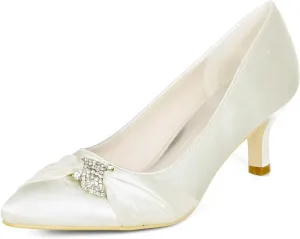 Womens Wedding Shoes NALoRa Women's Rhinestone Heeled Sandals Pointy Toe Stilettos High Heels Pointed Toe Slip on Pumps Wedding Shoes for Bridal Dress(Ivory,6.5 UK)