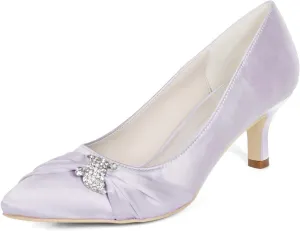 Womens Wedding Shoes NALoRa Women's Rhinestone Heeled Sandals Pointy Toe Stilettos High Heels Pointed Toe Slip on Pumps Wedding Shoes for Bridal Dress(Light Gray,4 UK)