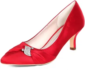 Womens Wedding Shoes NALoRa Women's Rhinestone Heeled Sandals Pointy Toe Stilettos High Heels Pointed Toe Slip on Pumps Wedding Shoes for Bridal Dress(Red,6 UK)