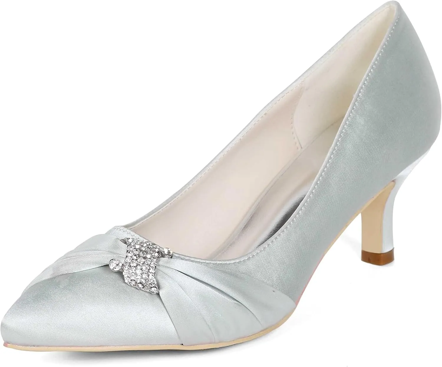 Womens Wedding Shoes NALoRa Women's Rhinestone Heeled Sandals Pointy Toe Stilettos High Heels Pointed Toe Slip on Pumps Wedding Shoes for Bridal Dress(Silver,4.5 UK)