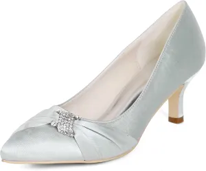 Womens Wedding Shoes NALoRa Women's Rhinestone Heeled Sandals Pointy Toe Stilettos High Heels Pointed Toe Slip on Pumps Wedding Shoes for Bridal Dress(Silver,5 UK)