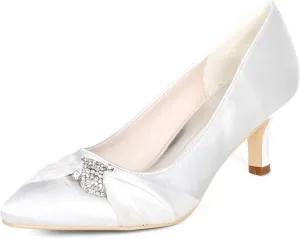 Womens Wedding Shoes NALoRa Women's Rhinestone Heeled Sandals Pointy Toe Stilettos High Heels Pointed Toe Slip on Pumps Wedding Shoes for Bridal Dress(White,3.5 UK)