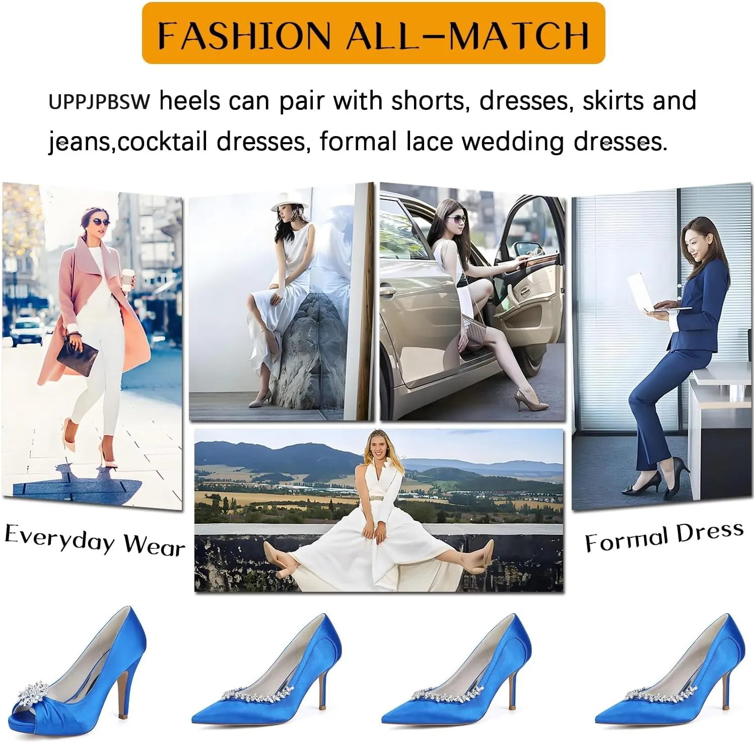 Womens Wedding Shoes Wedding Heels Wedding Shoes for Bride Peep Toe High Heels Slip On Rhinestones Bridal Shoes Satin Evening Party Prom Dress Shoes Pumps Ivory
