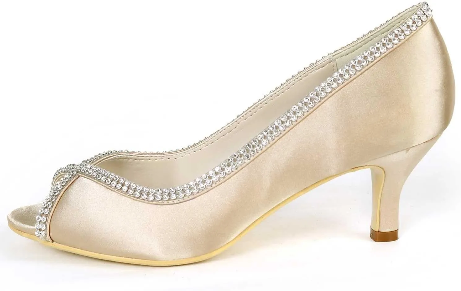 Womens Wedding Shoes Wedding Heels Wedding Shoes for Bride Peep Toe High Heels Slip On Rhinestones Bridal Shoes Satin Evening Party Prom Dress Shoes Pumps Ivory