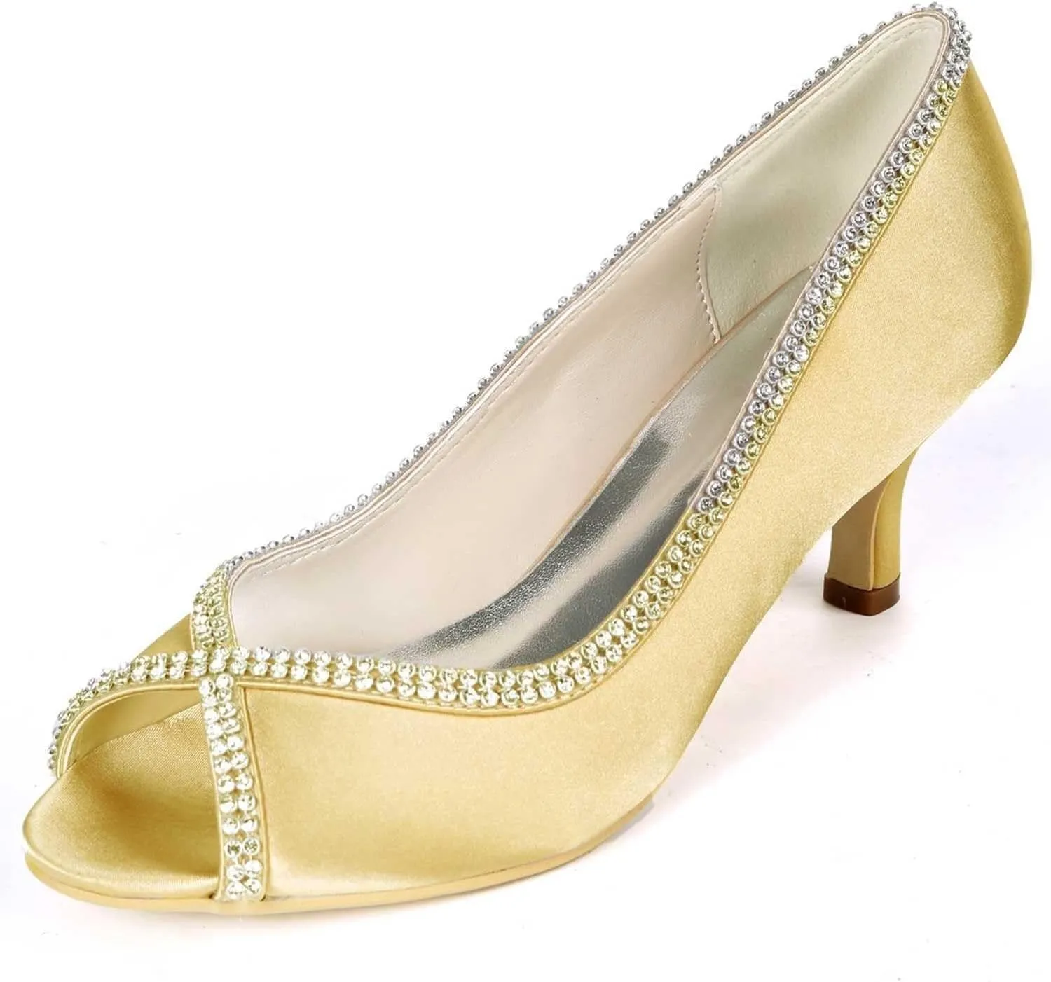 Womens Wedding Shoes Wedding Heels Wedding Shoes for Bride Peep Toe High Heels Slip On Rhinestones Bridal Shoes Satin Evening Party Prom Dress Shoes Pumps Ivory