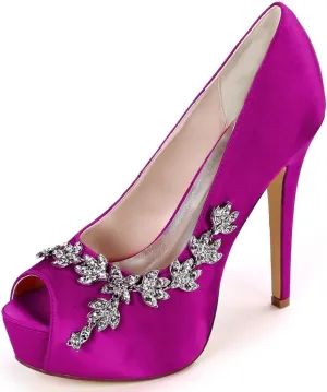 Womens Wedding Shoes Wedding Shoes for Bride High Heel Platform Bridal Shoes Rhinestones Wedding Heels for Women Pumps Satin Evening Party Prom Dress Shoes Dark Purple(Purple,3 UK)