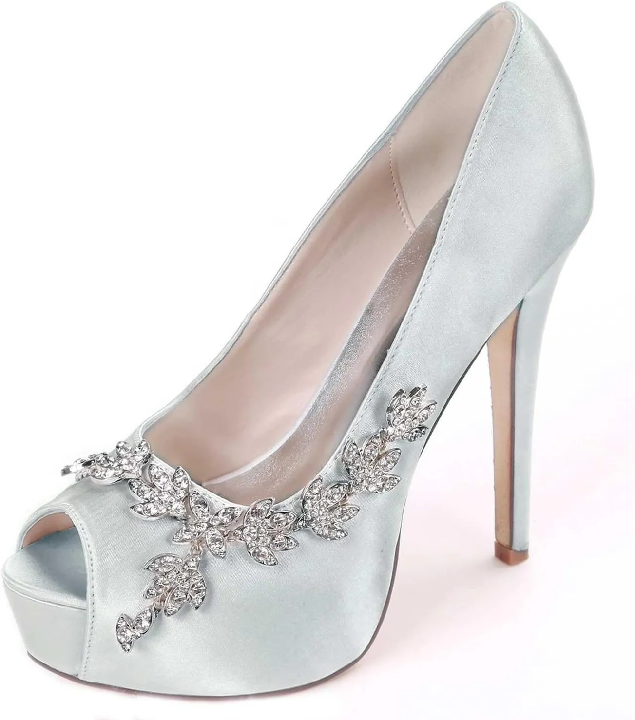 Womens Wedding Shoes Wedding Shoes for Bride High Heel Platform Bridal Shoes Rhinestones Wedding Heels for Women Pumps Satin Evening Party Prom Dress Shoes Dark Purple(Silver,5.5 UK)