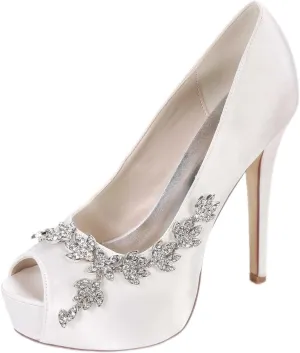 Womens Wedding Shoes Wedding Shoes for Bride High Heel Platform Bridal Shoes Rhinestones Wedding Heels for Women Pumps Satin Evening Party Prom Dress Shoes Dark Purple(White,3.5 UK)