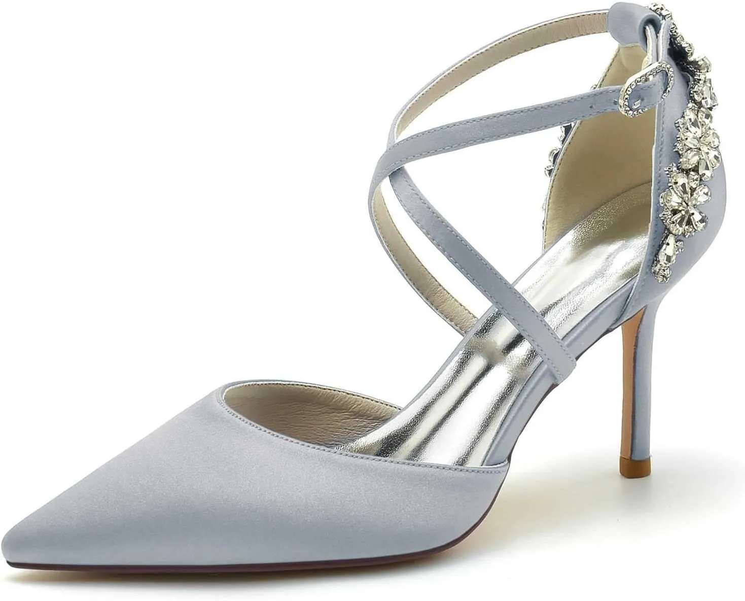 Womens Wedding Shoes Womens Court Shoes Pointed Toe Mid Low Heel Sandals Ladies Ankle Strap Pumps(Silver,3.5 UK)