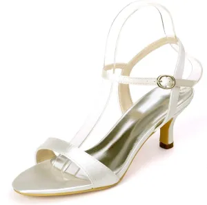womens wedding Shoes Women's Open Toe High Heels Stilettos Kitten Heels Bridal Shoes Satin Buckle Party Pump Heel Sandals(Ivory,6 UK)