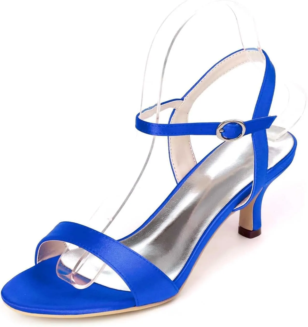 womens wedding Shoes Women's Open Toe High Heels Stilettos Kitten Heels Bridal Shoes Satin Buckle Party Pump Heel Sandals(Royal Blue,7 UK)
