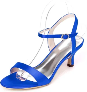 womens wedding Shoes Women's Open Toe High Heels Stilettos Kitten Heels Bridal Shoes Satin Buckle Party Pump Heel Sandals(Royal Blue,7 UK)